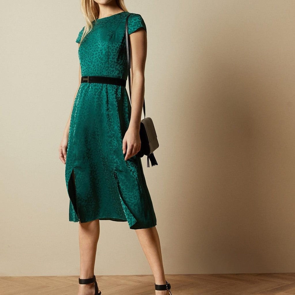 Ted Baker Green Leopard Print Midi Dress